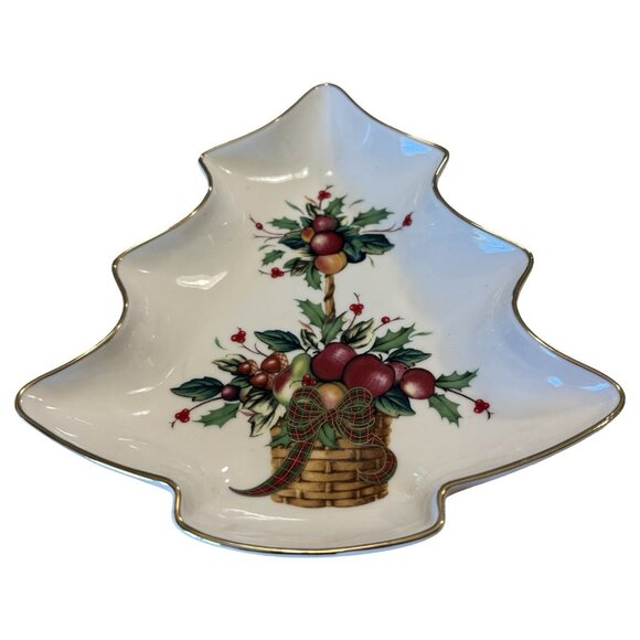 Lenox Collectible Holiday Tartan Apple Candy Dish Tree Shaped Christmas Decor - Picture 2 of 7